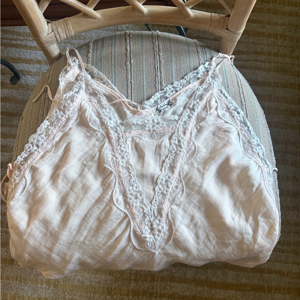 Free People Pale Pink Lace-Trim Camisole